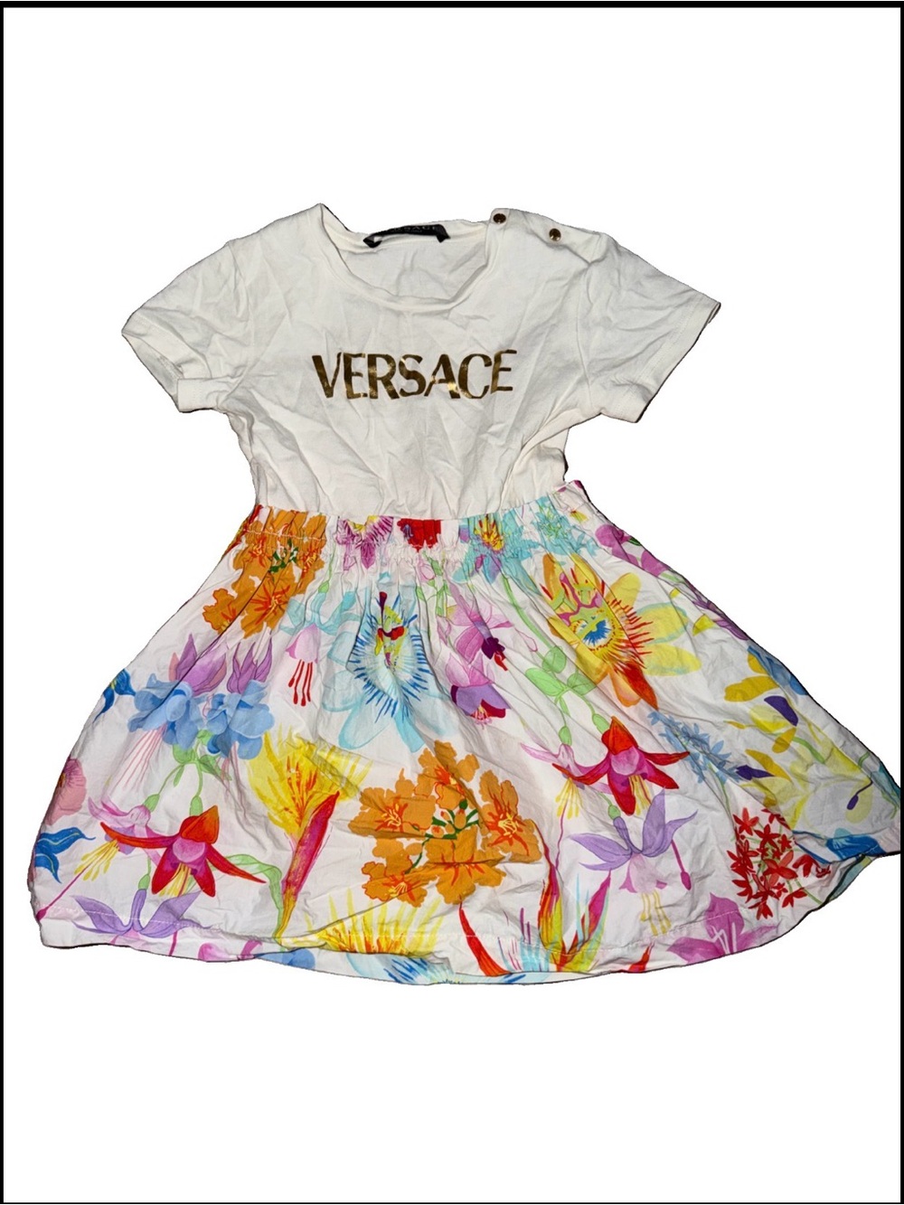 Versace White Tee with Multicolor Floral Skirt dress